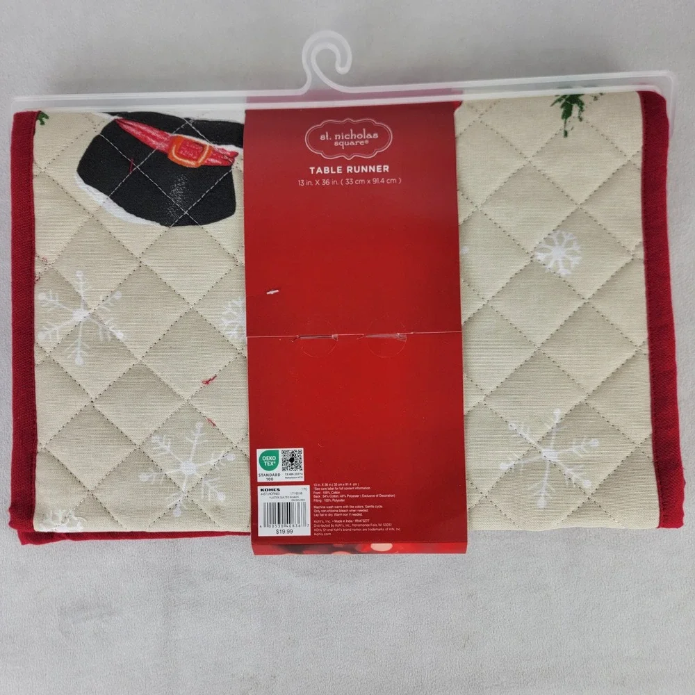 Yuletide Snowman Christmas Quilted Table Runner Reversible 13x36 Holiday Decor